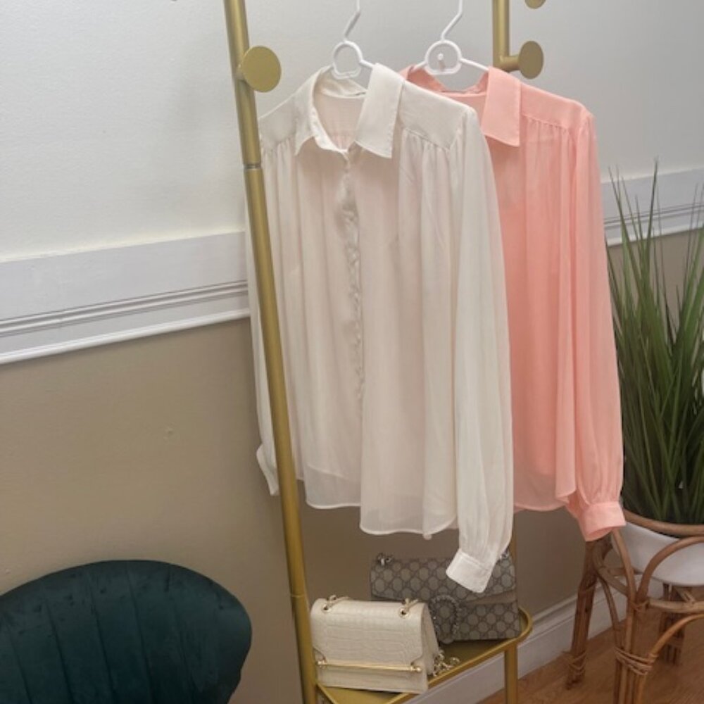 Sheer Volume Long -Sleeve Blouse Pink, size S
